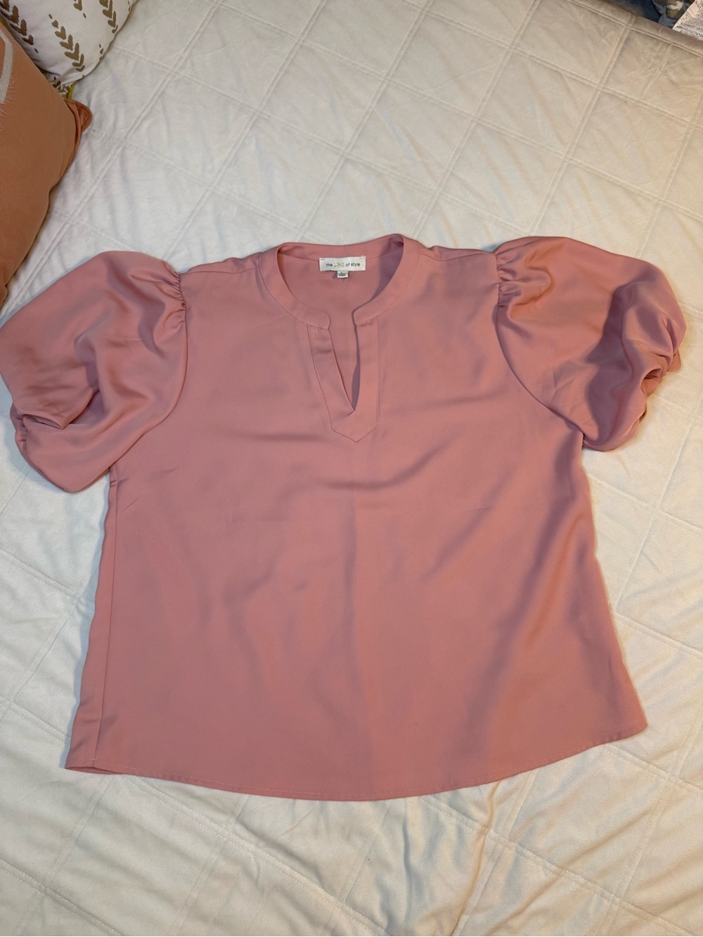 Women's Puff-Sleeve Split-Neck Blouse in Dusty Rose by Who What Wear
